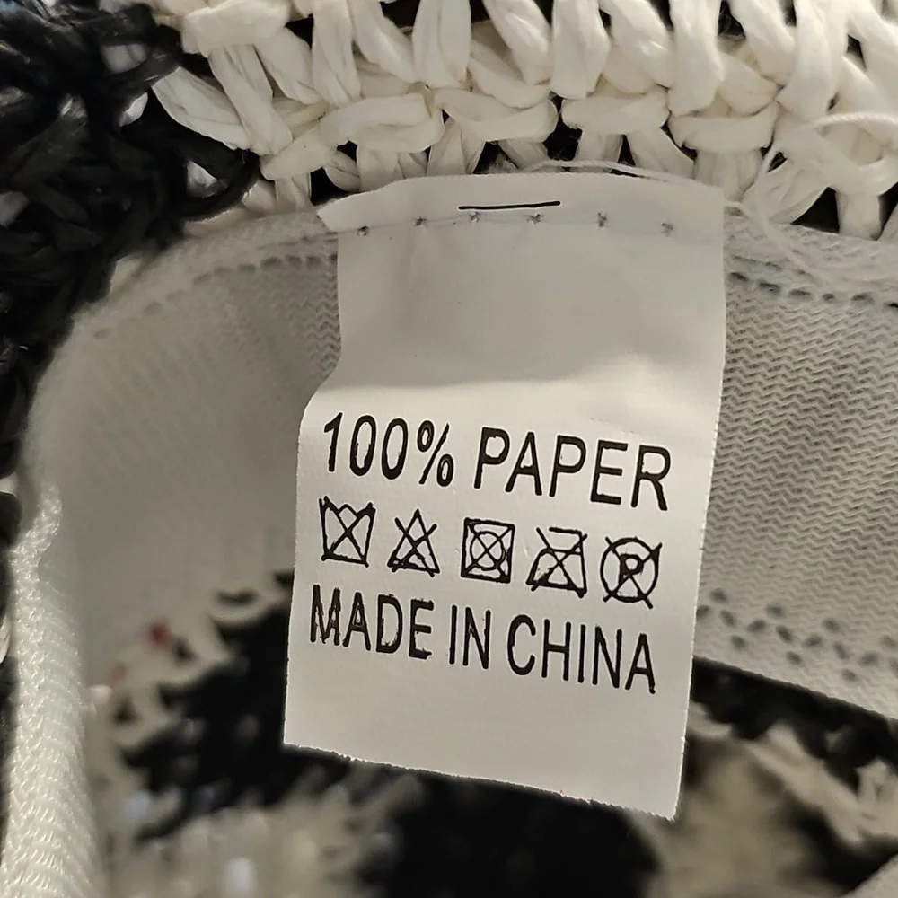 100% Paper Woven Checkered Hat in Black and  White 24